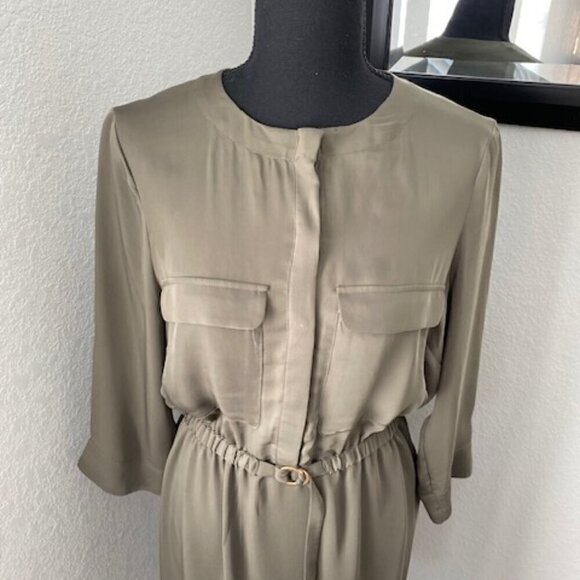 H&M Olive Green Long Sleeve Belted Shirt Dress Size 10 - Picture 6 of 11